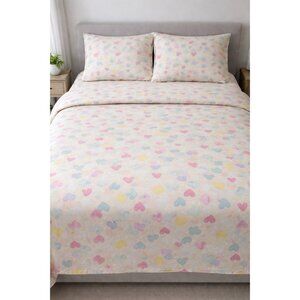 Pottery Barn Kids Organic Cotton Full/Queen Duvet Pink Pastels Hearts 2 Shams